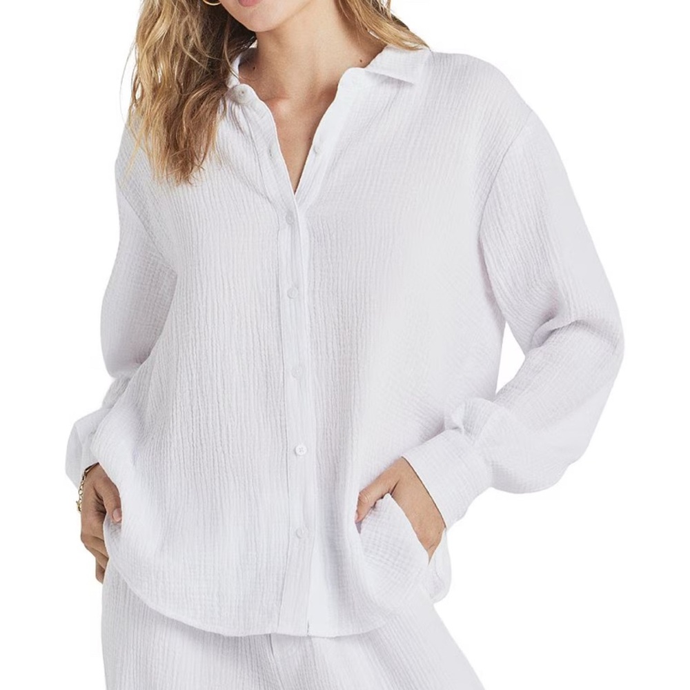 NWT Splendid Adele White kit Gauze Button Down Top Blouse M $148